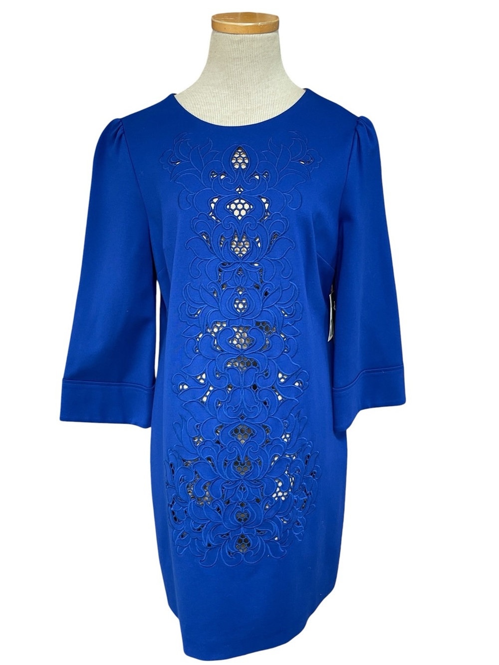 Cynthia Steffe Dress Royal Blue Embroidered Floral Laser Cut Size 8 NWT